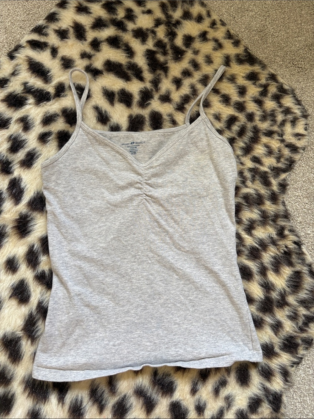 Brandy Melville Light Gray Ruched V-Neck Tank Top